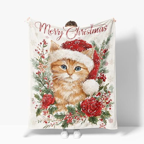 IBTKQSM Christmas Cat Throw Blanket 40×50 in – Soft Flannel Gift for Cat Lovers
