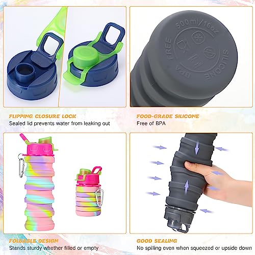 Sunnyray 30 Pack Camouflage Collapsible Water Bottles 17oz with Clips