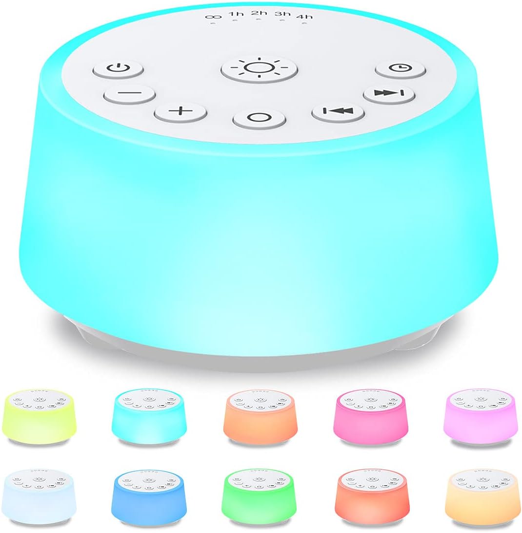 Skiennix Color Noise Sound Machine - 10 Colors, 25 Soothing Sounds, Adjustable Brightness & Volume Levels for All Ages