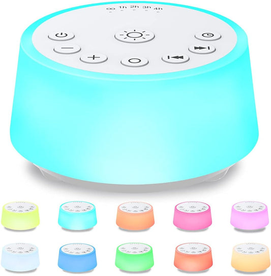 Skiennix Color Noise Sound Machine - 10 Colors, 25 Soothing Sounds, Adjustable Brightness & Volume Levels for All Ages
