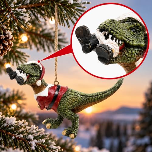 4.5-Inch T-Rex Eating Santa Christmas Tree Ornament – Quirky Holiday Decor