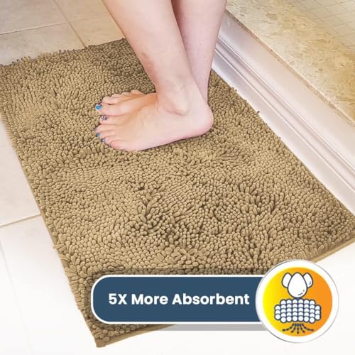 Beige Microfiber Door Mat and Pet Rug 4-Piece Absorbent Non-Slip Bath Kitchen