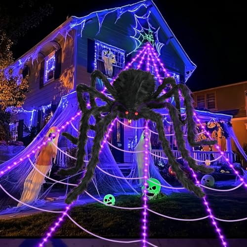 16.4Ft Halloween Spider Web Lights with 8 Modes & Purple LED, Waterproof Outdoor Decor