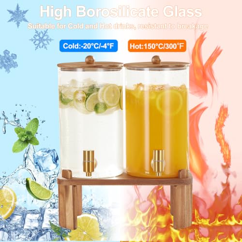 FavorFlavor 2-Pack 1.2 Gallon Glass Drink Dispensers with Stand for Parties