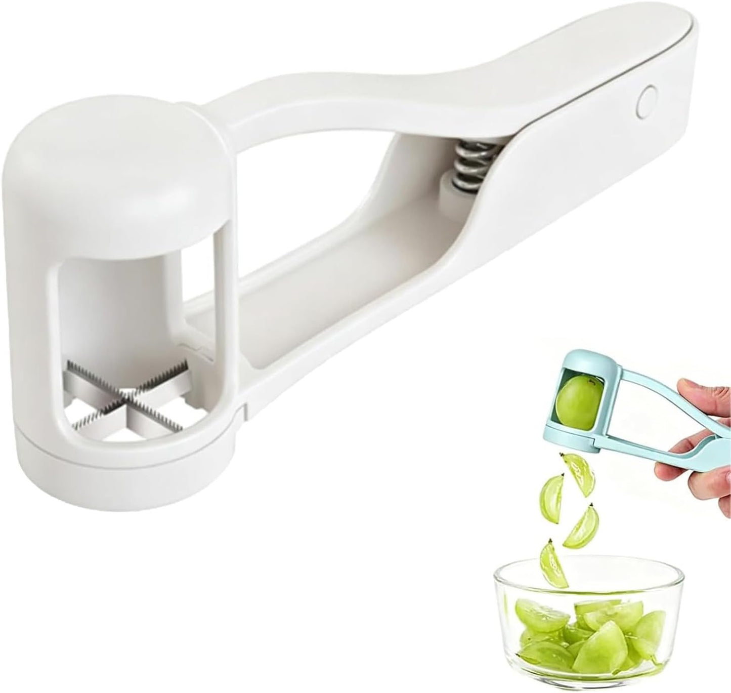 Skiennix One Second Fruit Slicer - Stainless Steel Cherry, Grape & Tomato Cutter | Kitchen Gadget (White)