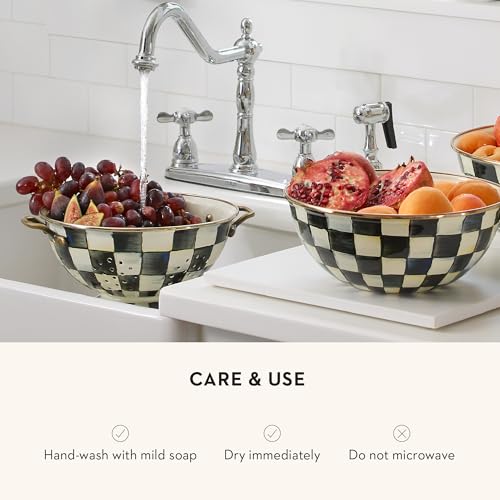Large Enamel Colander with Black and White Check Pattern - Kitchen Strainer