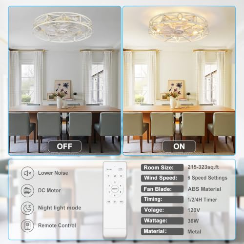 Depuley Cement 24-inch Flush Mount Ceiling Fan with Remote, Reversible 6-Speed, Light Fixture