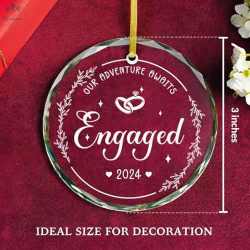 Engagement Gifts for Couples, Our Adventure Awaits Ornament 2024, Newlywed Gifts for Couples, Happy Engagement Gift for Women, Bride, Friends, Just Engaged Presents, Glass Engage Ornament 2024