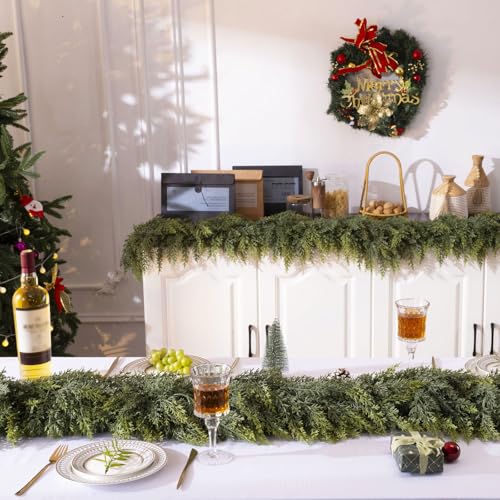 KIWDY 9FT Real Touch Cedar Garland - Unlit 9FT Christmas Faux Pine Garland