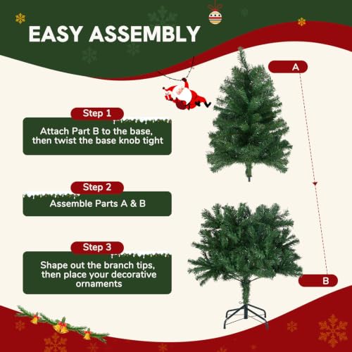 DUMOS 4.5 Ft Green Artificial Christmas Tree, Pre-Lit Holiday Decor