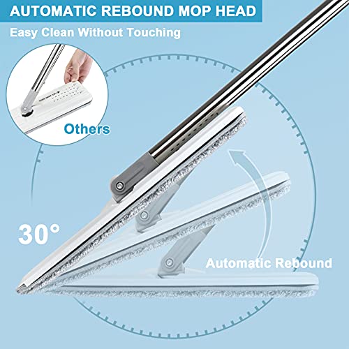 White Mop and Bucket Set with 3 Microfiber Pads - Hands-Free Flat Floor Cleaning System