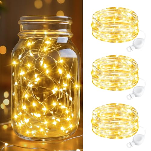 Battery-Operated Fairy Lights 3 Pack 7ft 20 LEDs Silver Wire Indoor/Outdoor