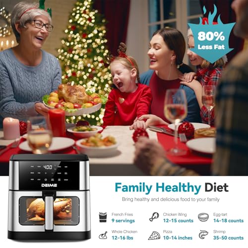 Deime 10.2 QT Air Fryer Silver 1700W with 10 Presets, Visual Cooking Window