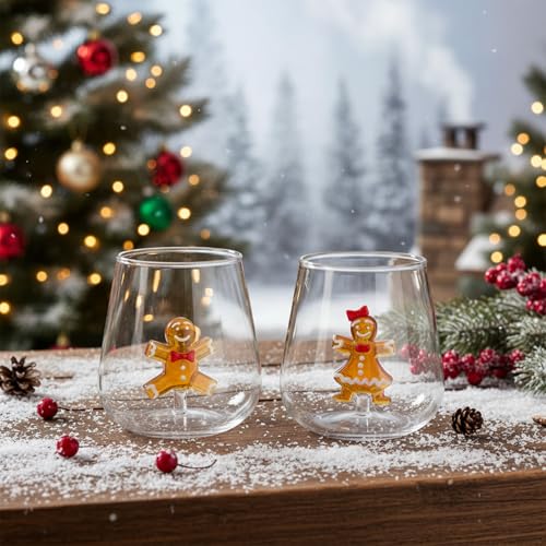 Reallnaive Christmas Gingerbread Man Stemless Wine Glass Set - 12oz, 2 Pack