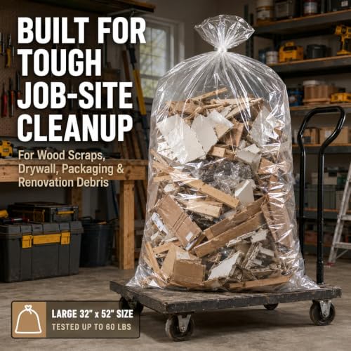 Clear 6 Mil Heavy Duty Contractor Trash Bags - 50/55/60 Gallon, 20 Pack - Variation: Clear-6 Mil