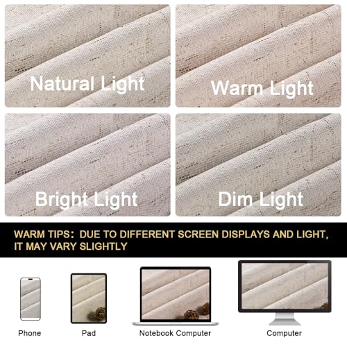PrinceDeco Natural Linen Blackout Curtains Pack of 2, 52"W x 84"L, Light Blocking for Bedroom & Living Room, White Backing