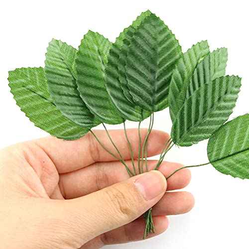 TAODAN Artificial Silk Leaf 200PCS 10cm Green Fake Wired Single Silk Leaves Faux Flowers Leaf for Wedding Arrangements Centerpieces DIY Home Decorative Christmas Party Decoration
