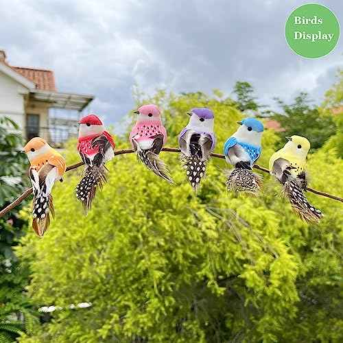 LWINGFLYER 12pcs Clip on Artificial Birds Small Feather Birds Ornament for Spring Tree Decoration Wreaths Crafts Floral Arrangements (Model - Y18)