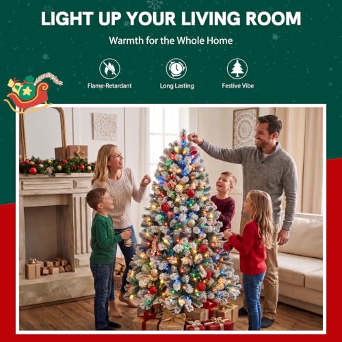 NEWBULIG 4.5 Ft Pre-Lit Snow Flocked Christmas Tree, 8-Mode LED Lights
