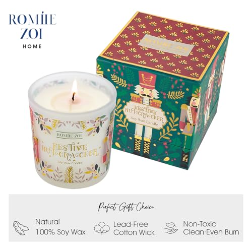 Festive Nutcracker 6oz Soy Wax Candle — Christmas Scented Sugar Plum Aromas, Gift Box