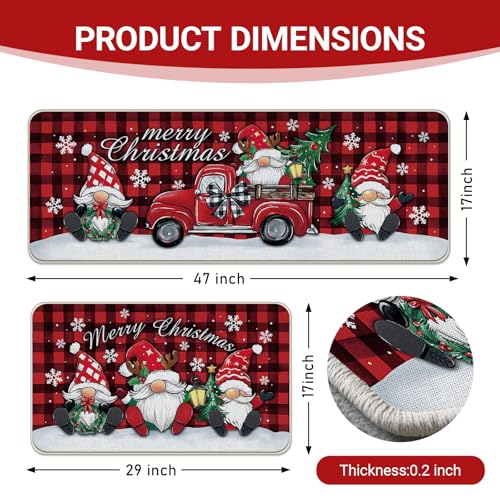 Livcoz Gnome Truck Christmas Kitchen Rugs Set of 2 - Holiday Non-Slip Decor