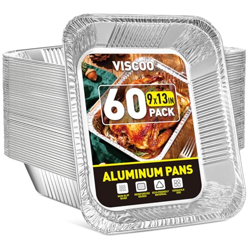 60 Pack 9x13 Inch Heavy Duty Aluminum Foil Pans - Disposable Baking & Serving Trays