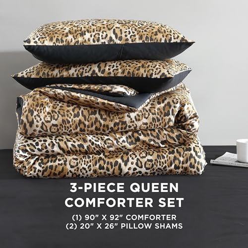 Juicy Couture Leopard Satin Comforter Set - Full/Queen Brown, Reversible, 3-Piece