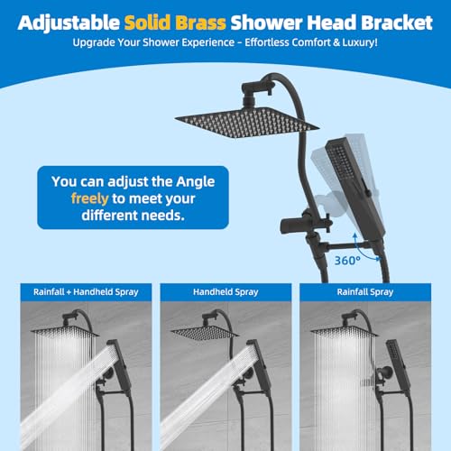 Hibbent Square 10'' Matte Black Metal Rain Shower Head & Handheld Combo