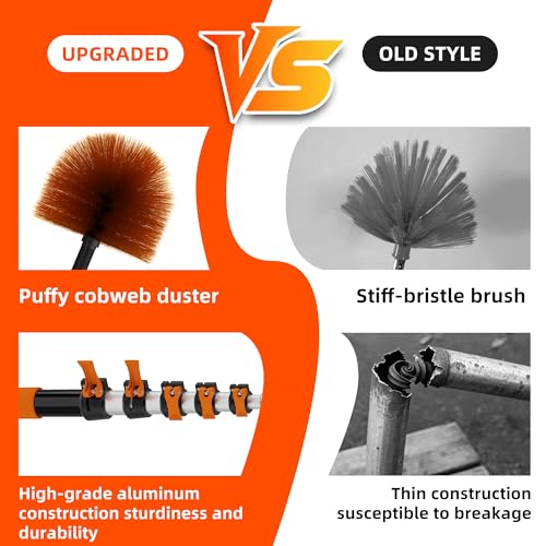 26 FT Reach Cobweb Duster with 5-20FT Telescoping Pole - Reusable & Washable for High Ceilings & Fans