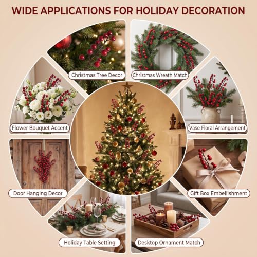 VASANA 10-Pack 8-Inch Artificial Red Berry Stems for Christmas Wreaths & Decor