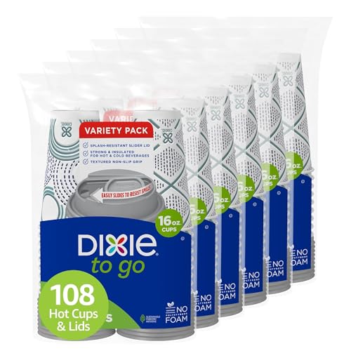 Dixie To Go Disposable Coffee Cups with Lids - 16 Oz, Pack of 6 (108 Count)