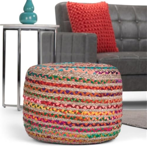 Braided Round Pouf - Multi-Color Jute Cotton Boho Style 20 Inch