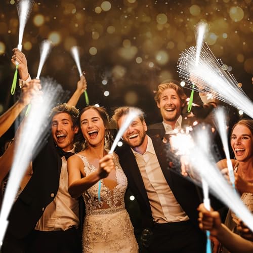White Fiber Optic Wands 100 Pack - LED Glow Party & Wedding Favors - White Variation