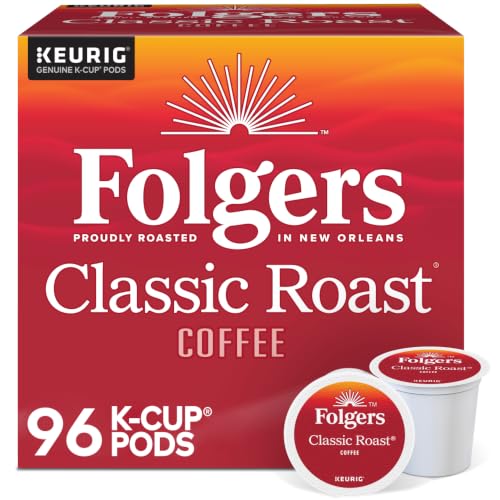 Folgers Classic Roast Coffee K-Cup Pods - 96 Count, Single-Serve Coffee