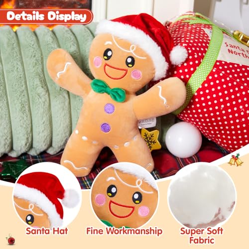 12'' Gingerbread Plush, Christmas Gingerbread Man Stuffed Animal, Cute Xmas Doll Plush Toys, Christmas Decor Gift for Toddlers Kids Indoor Home