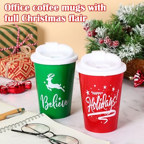 Red & Green Christmas Reusable Cup Set 40 Pcs 12 oz with Thick Lids