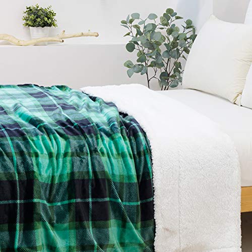SOCHOW Sherpa Plaid Fleece Throw Blanket, Double-Sided Super Soft Luxurious Bedding Blanket 90 x 108 inches, Green