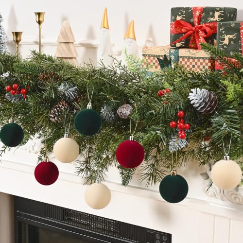 50 Pcs Velvet Christmas Ornaments Balls - Burgundy Green Beige 2.36in - MecTo