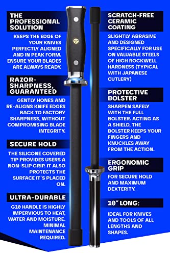 Dalstrong 10-Inch Ceramic Honing Steel with Stainless Steel Core & G10 Handle