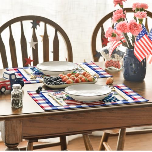 Artoid Mode Buffalo Plaid Vases Flowers 4th of July Placemats Set 6,