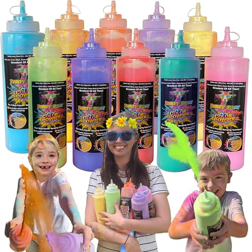 Party Goat 10 Pack XL 34oz Holi Color Powder Squeeze Bottles for Color Run & Festival