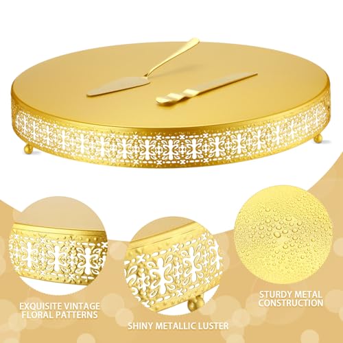 Wenqik Gold 18 Inch Metal Cake Stand with Cutting & Spatula - Elegant Dessert Display