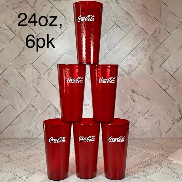 24oz Red Plastic Tumbler with Coca-Cola Logo - Restaurant & Party Drinkware