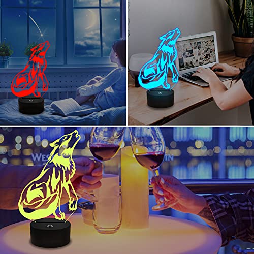 FULLOSUN Wolf Gifts, 3D Night Light for Kids Optical Illusion Lamp Co-Sleeping,Remote Controller with 16 Color Changing Birthday Gifts & for Kids, Boys & Men