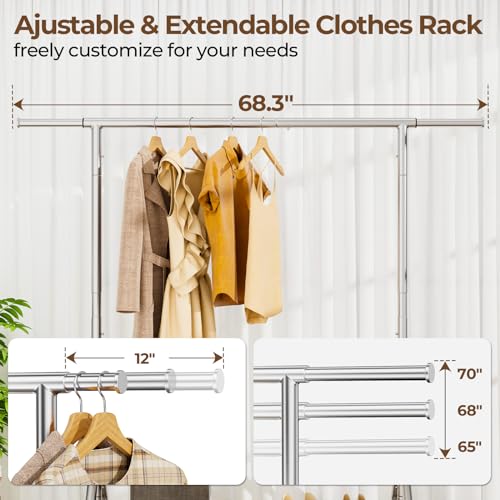 HYSEYY Silver Heavy Duty Clothes Rack | 450 LBS Capacity, Rolling Garment Stand with Shelves & Wheels