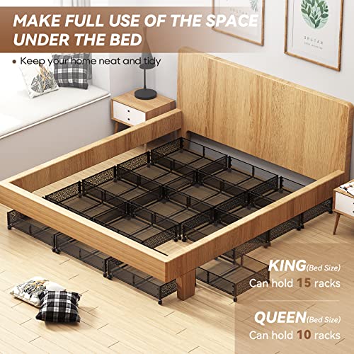 PHINOX Black Under Bed Storage with Wheels - 4 Pack, Foldable Metal Bins, 15.7x23.6"