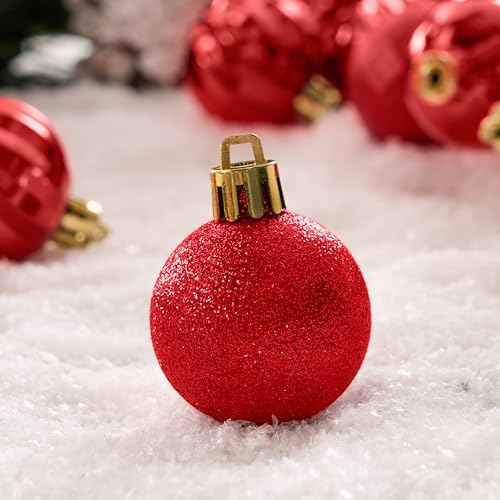 JOIEDOMI 24 Pcs Red Christmas Balls Ornaments Set, 1.6" Small Shatterproof Christmas Tree Ornaments, Xmas Hanging Balls Decorations for Tree Wreath Garland Holiday Wedding Party Indoor Decor