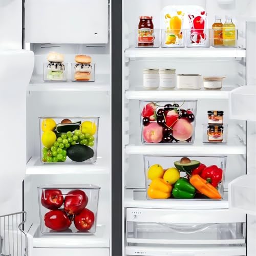 SKTEET W-01 Set of 8 Clear Plastic Stackable Storage Bins for Pantry & Kitchen Organization