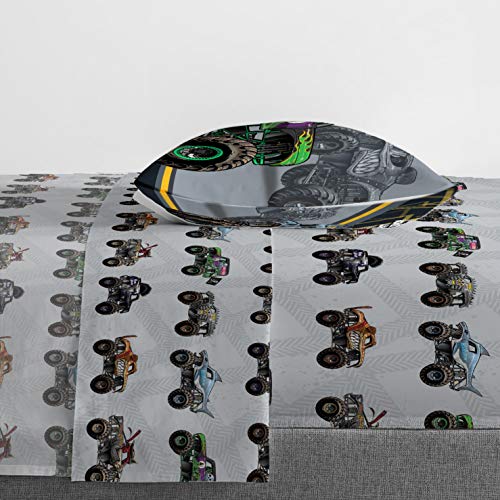 Monster Jam Twin Bed Set - Reversible Comforter & Sheet Bedding for Kids, Grave Digger & Max-D