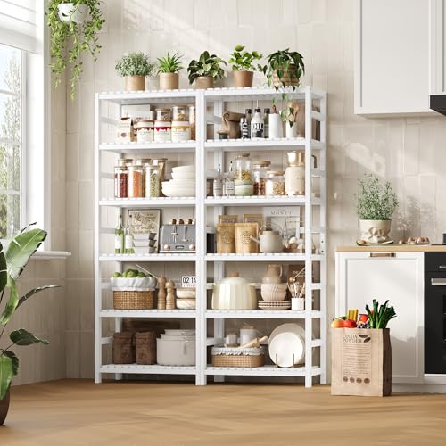 White 6-Tier Bamboo Shelf with Adjustable Shelves - Large Capacity Kitchen Storage